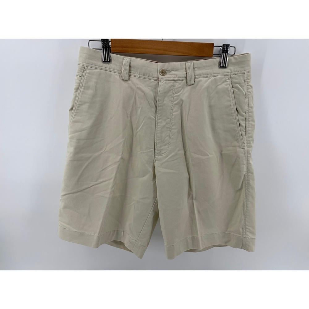 Tommy Bahama, Khaki Chino Shorts, Cotton Blend Flat Front Tan, Mens Size 30